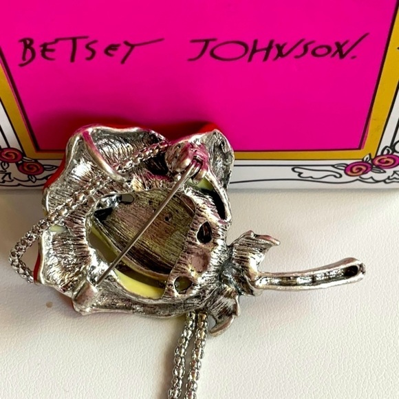 Betsey Johnson Silver Black Rhinestone Brooch Necklace - Picture 4 of 4